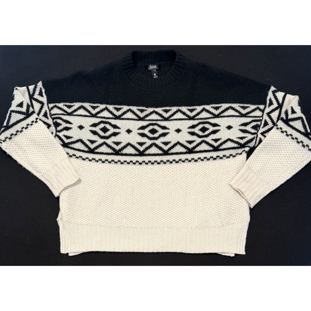 Aqua Cashmere Sweater Black &white Pullover Sweater Women's Size XS